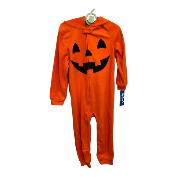 Carter's Size 4T Halloween Jack-O-Lantern Fleece Hooded Zip-Up 1-Piece Pajama - Picture 2 of 8